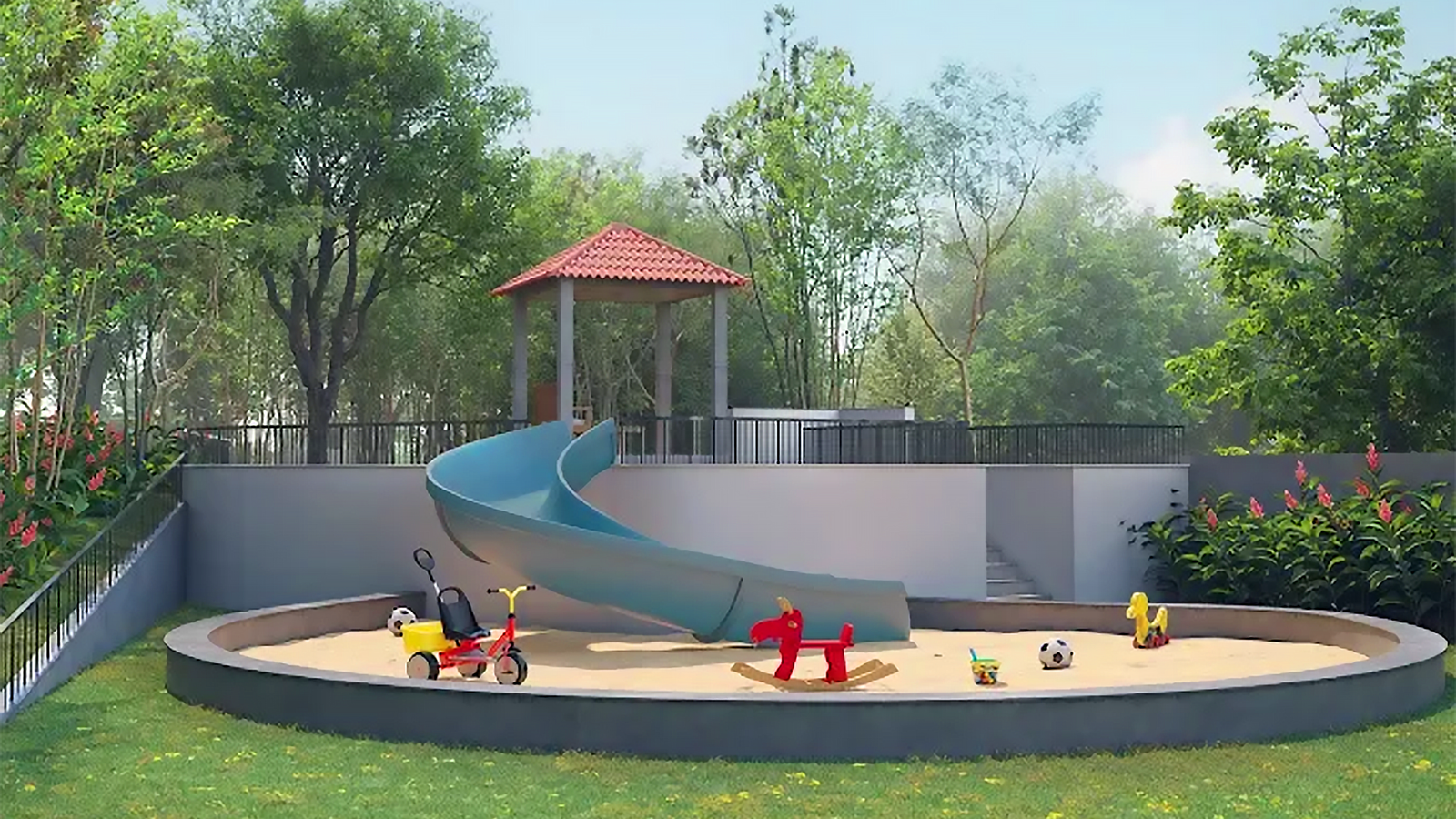 High-rise residential towers with landscaped gardens